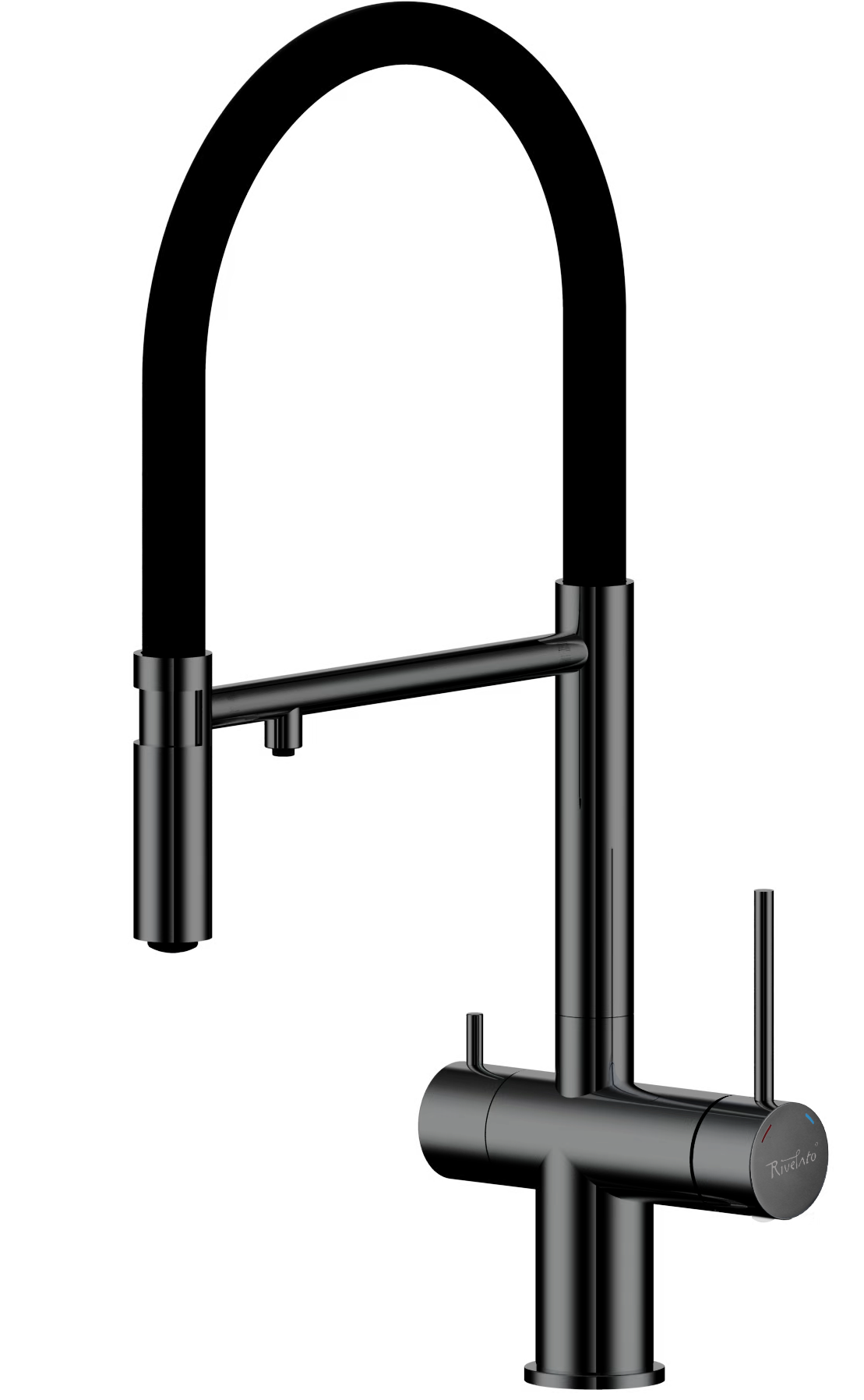 Смеситель для кухни RIVELATO Adria гибкий излив с краном питьевой воды PVD черный (1523517 PVD black)