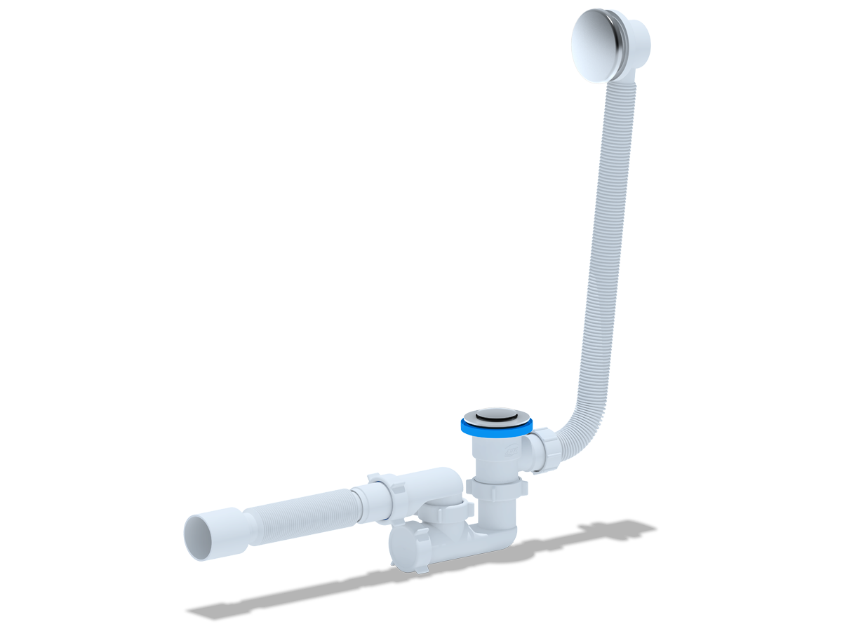 Сифон для ванны АНИ Пласт EC255S 1 1/2 дюйма 40 клик-клак с сеткой с переливом и гибкой трубой 40х50