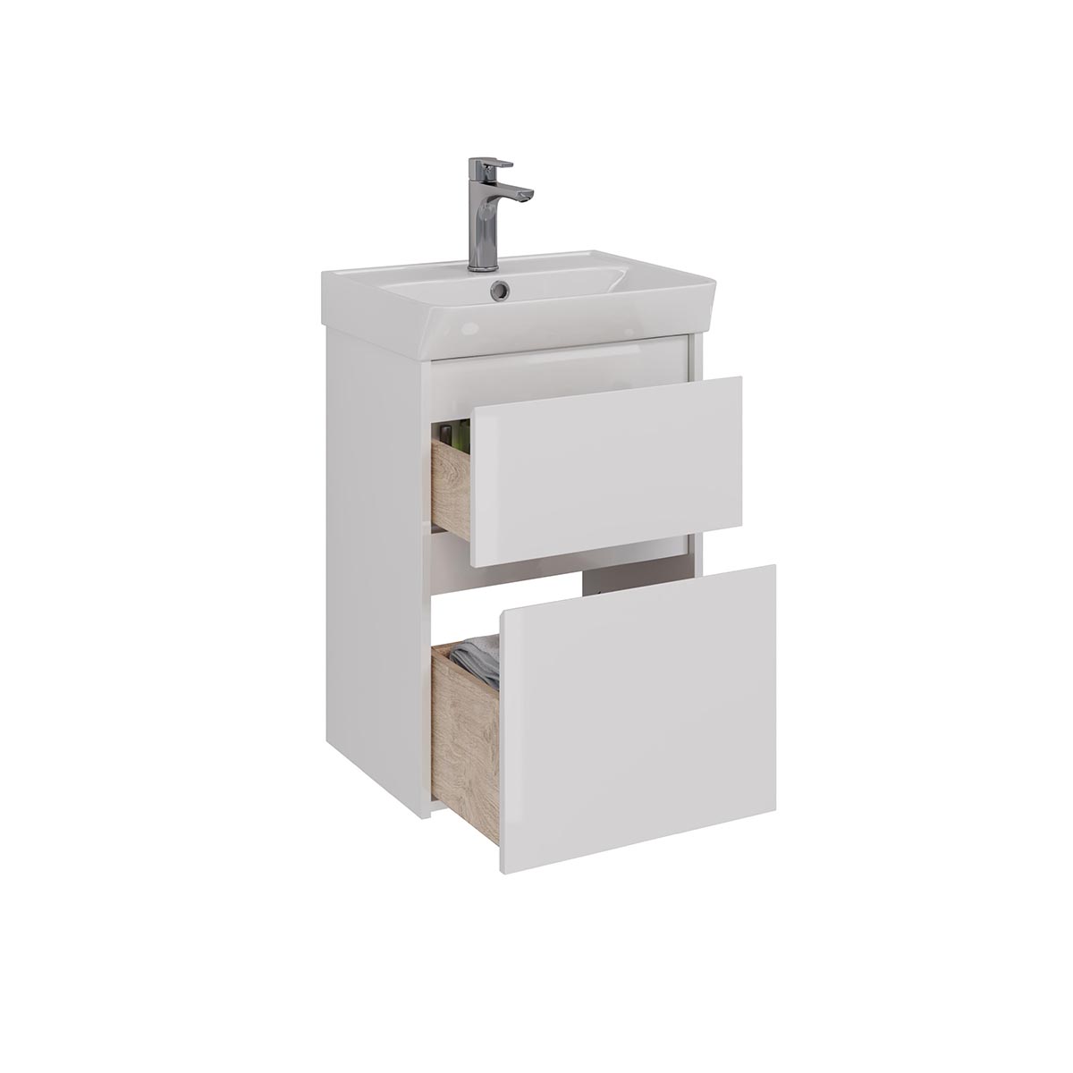 Тумба Lemark COMBI 50 см под 1 раковину, подвесная/напольная, 2 ящика, цвет корпуса, фасада: Белый г