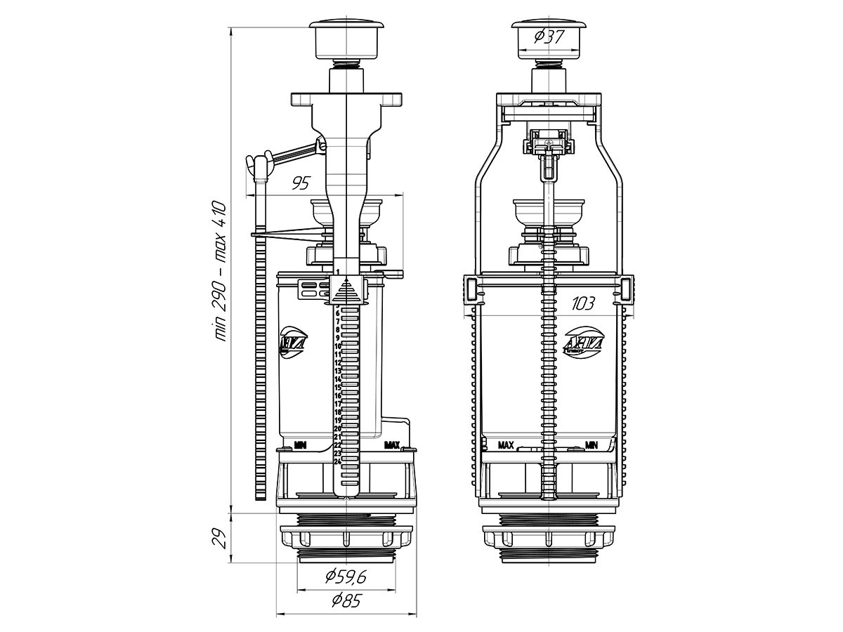 Арматура спускная кнопка хром, ANI PLAST