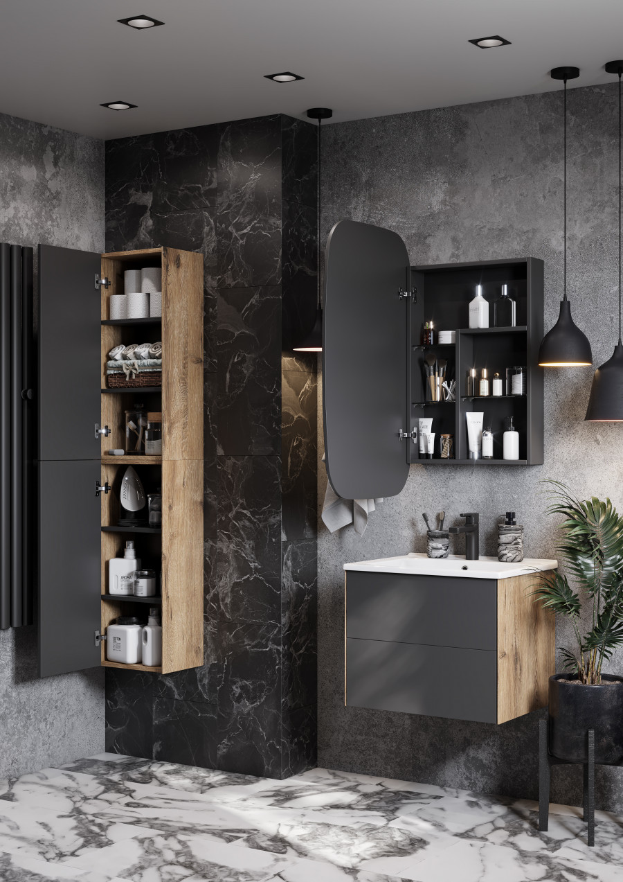 Зеркальный шкаф СОХО 60, графит, левый