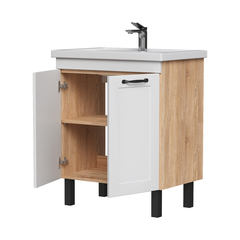 Тумба EQUIL Lago 70 напольная 2 дв. белый/дерево (под раковину Миранда 70)