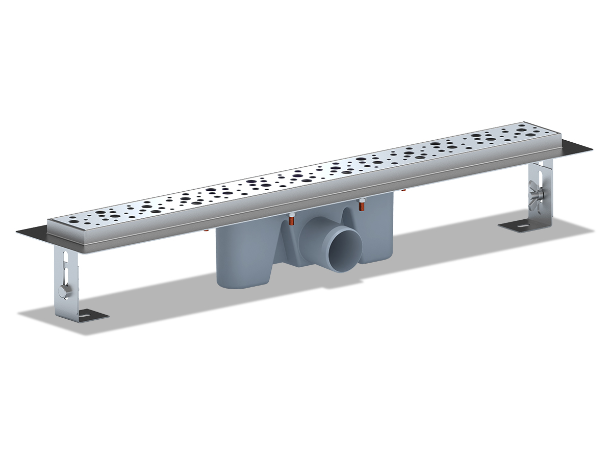 Трап линейный из нержавеющей стали АНИ Пласт TL2365G выпуск 50 мм решётка Бриз глянцевая 650 мм