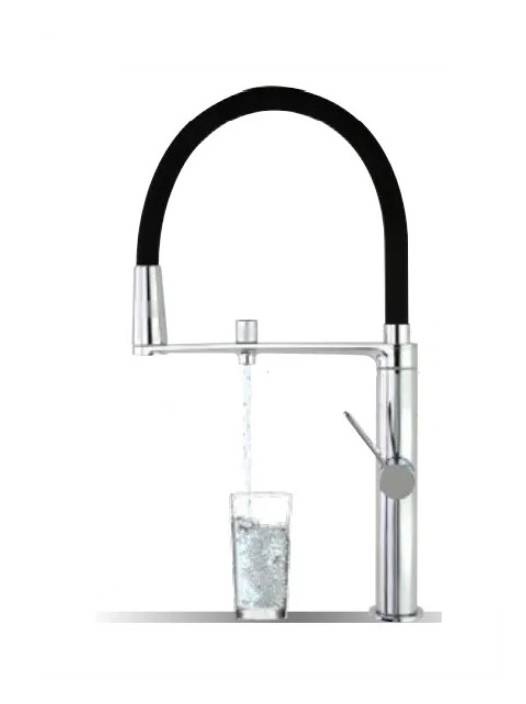 Cмеситель высокий для кухни однорычажный с гибким поворотным изливом и подключением питьевой воды 89