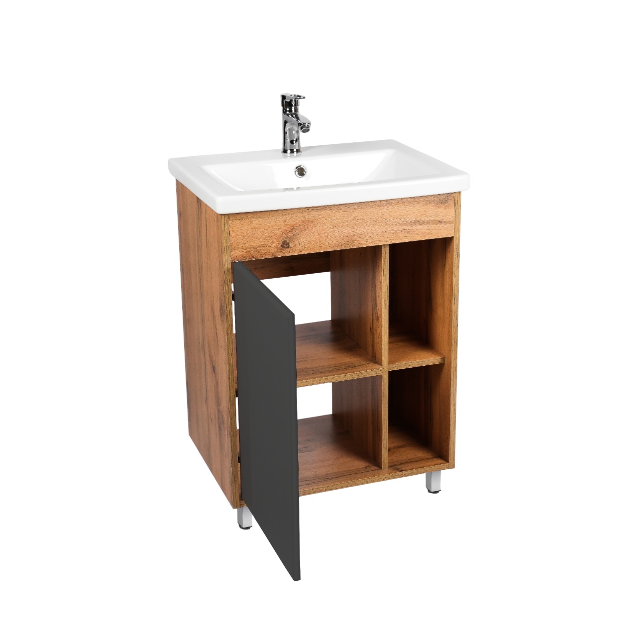 Тумба под раковину VIANT БОСТОН 60 напольная графит/дуб вотан (VBOS60COG-T1ST)