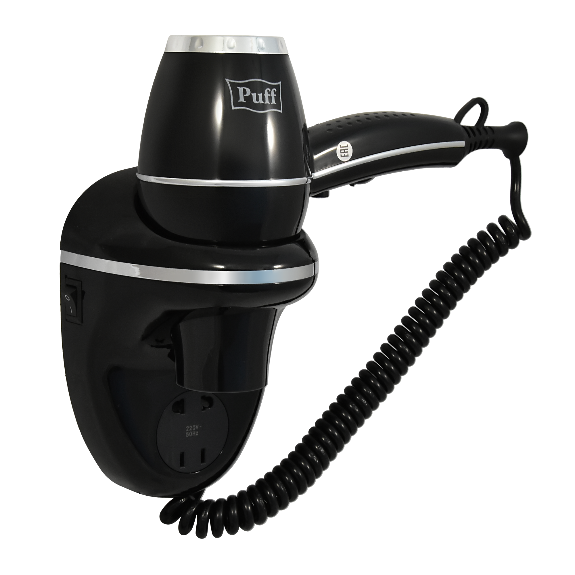 Фен для волос настенный PUFF-1800ВlB черный, с розеткой, 1,8 кВт (1405.018)
