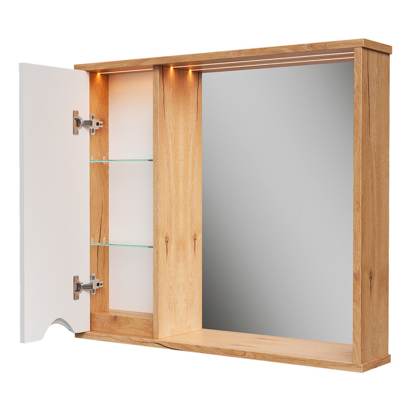 Зеркало-шкаф Barney 80, подвесной, левый, белый/дуб гузон, VOLNA