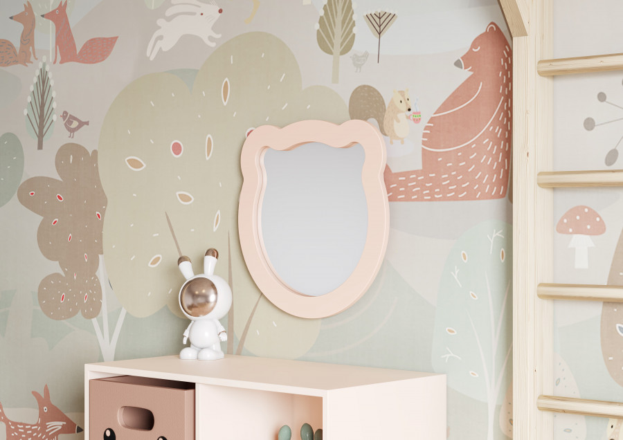 Зеркало КАСПЕР МИШКА, фигурное, розовый матовый