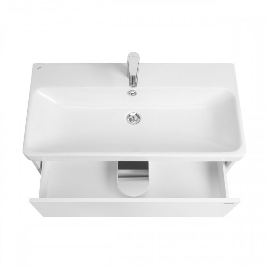 Тумба СКАНДИ 90, подвесная, 2 ящ., белая матовая/белый глянец (под раковину АДРИАНА 90)