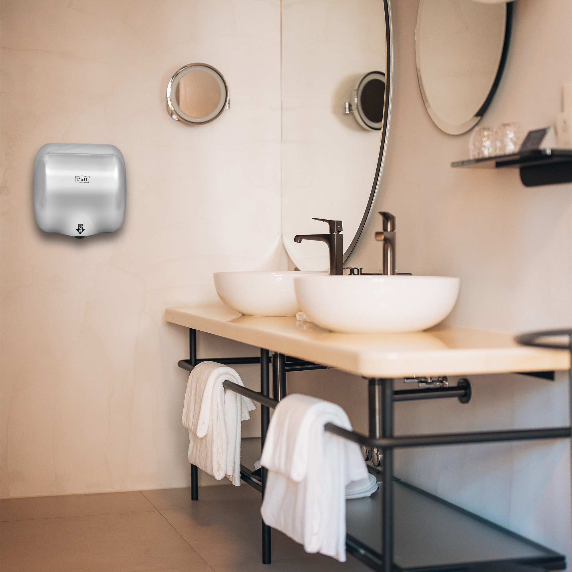 Электросушитель для рук PUFF-8888 высокоскоростной, антивандальный, хром матовый 1,8 кВт (1401.300)