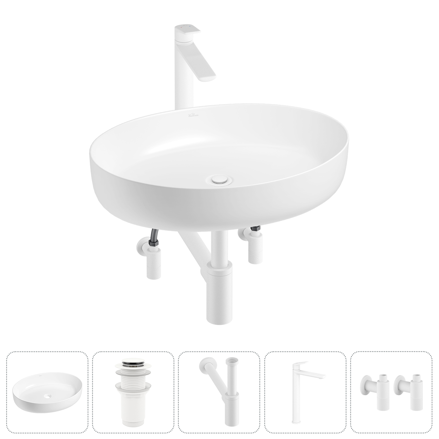 Накладная раковина для ванной комнаты Wellsee Belle Spa 3.0 20212676R в наборе 5 в 1: раковина белый