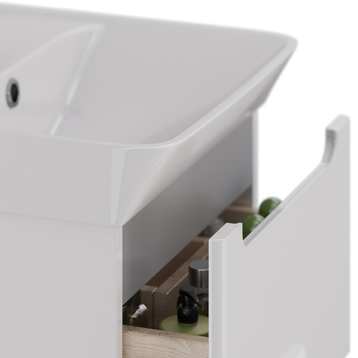 Тумба Lemark BUNO 60 см под 1 раковину, подвесная/напольная, 2 ящика, цвет планки: Серый, цвет корпу