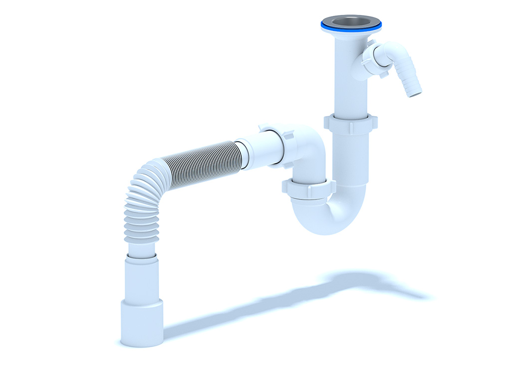 Сифон для мойки АНИ Пласт D2015 1 1/2 дюйма 40 прямоточный с литым выпуском с отводом для стиральной машины и гибкой трубой 40х40/50