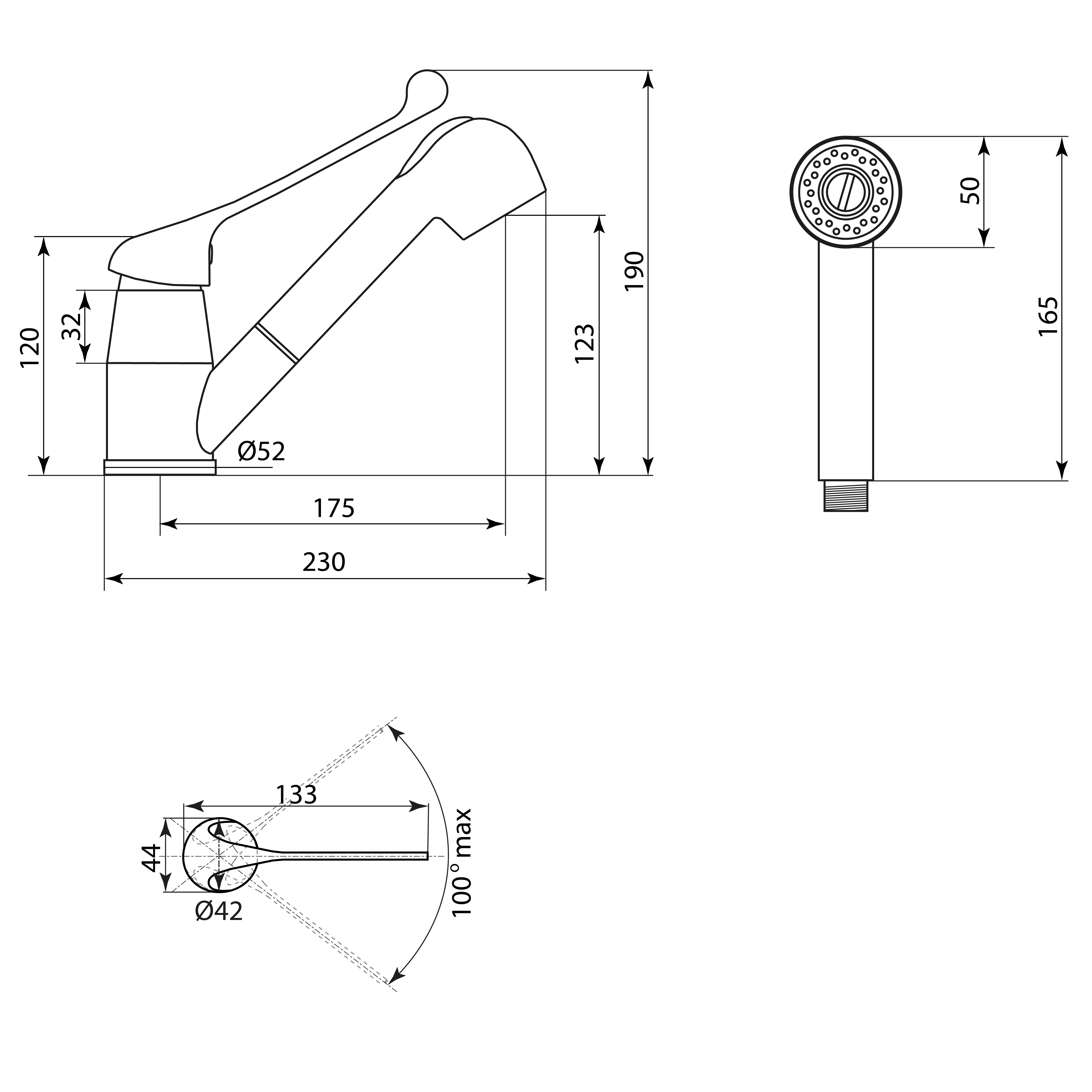 Смеситель для кухни СЛАВЕН Хирург СЛ-ОД-Х23 с локтевым управлением, с вытяжной лейкой, хром
