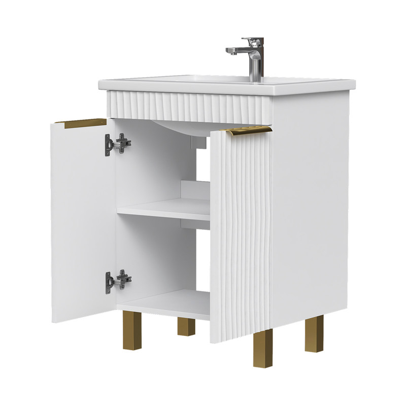 Тумба LottyGold 60, напольная, 2 дв., белая (под раковину Фостер 60), VOLNA