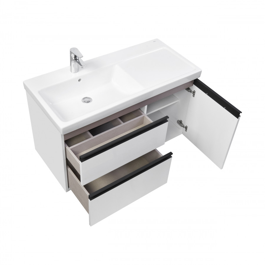 DOMI Тумба под раковину Gap Plus 100, 2 ящ., 1 дв., белый глянец, левая, ROCA