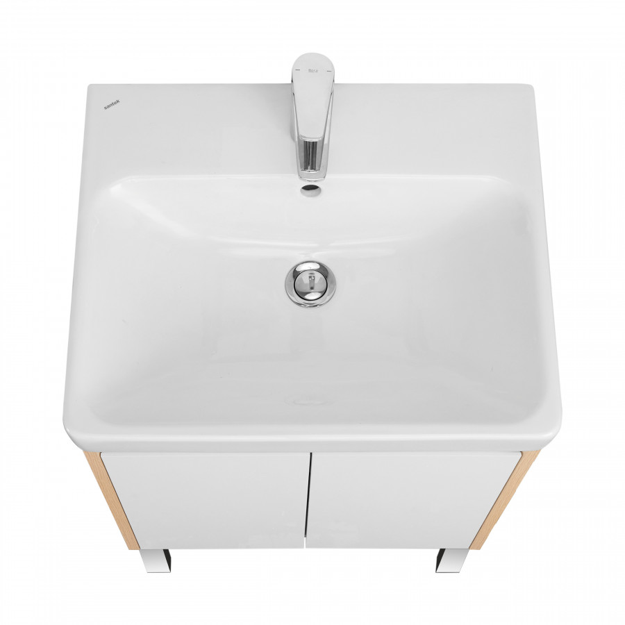 Тумба СКАНДИ DOORS 55, универс., 2 дв., белый глянец/дуб верона (под раковину АДРИАНА 55)