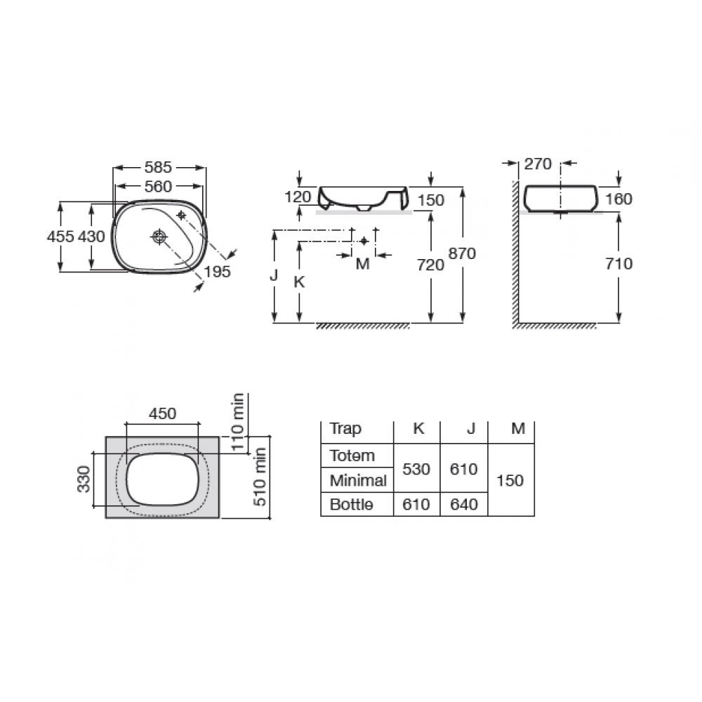 Beyond раковина накладная 560х430 Pearl, ROCA