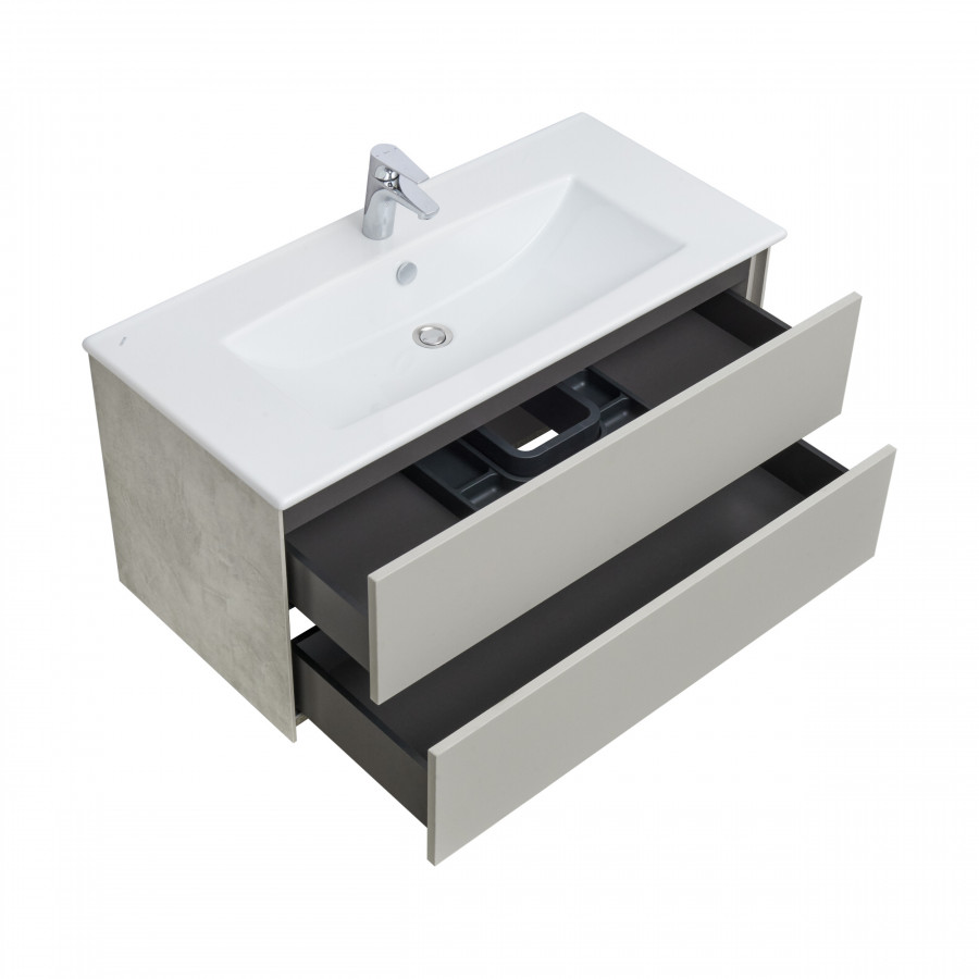 Тумба СОХО 100, подвесная, слэйт, галька серая (под раковину ЭЛИНА 100)