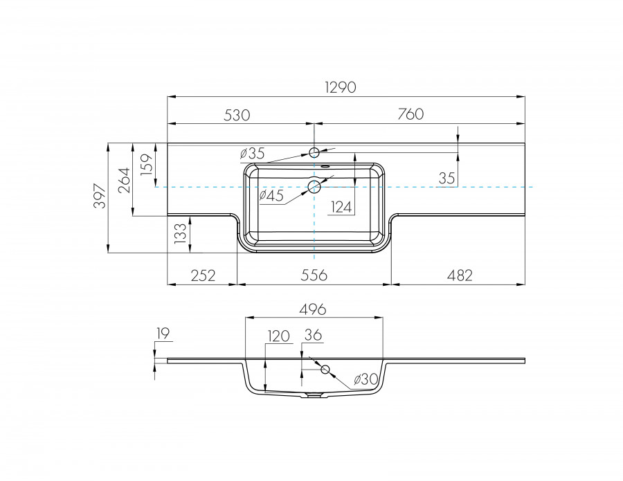 Раковина HOTEL B 129, левая, белая