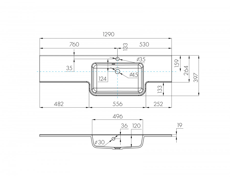 Раковина HOTEL B 129, правая, белая