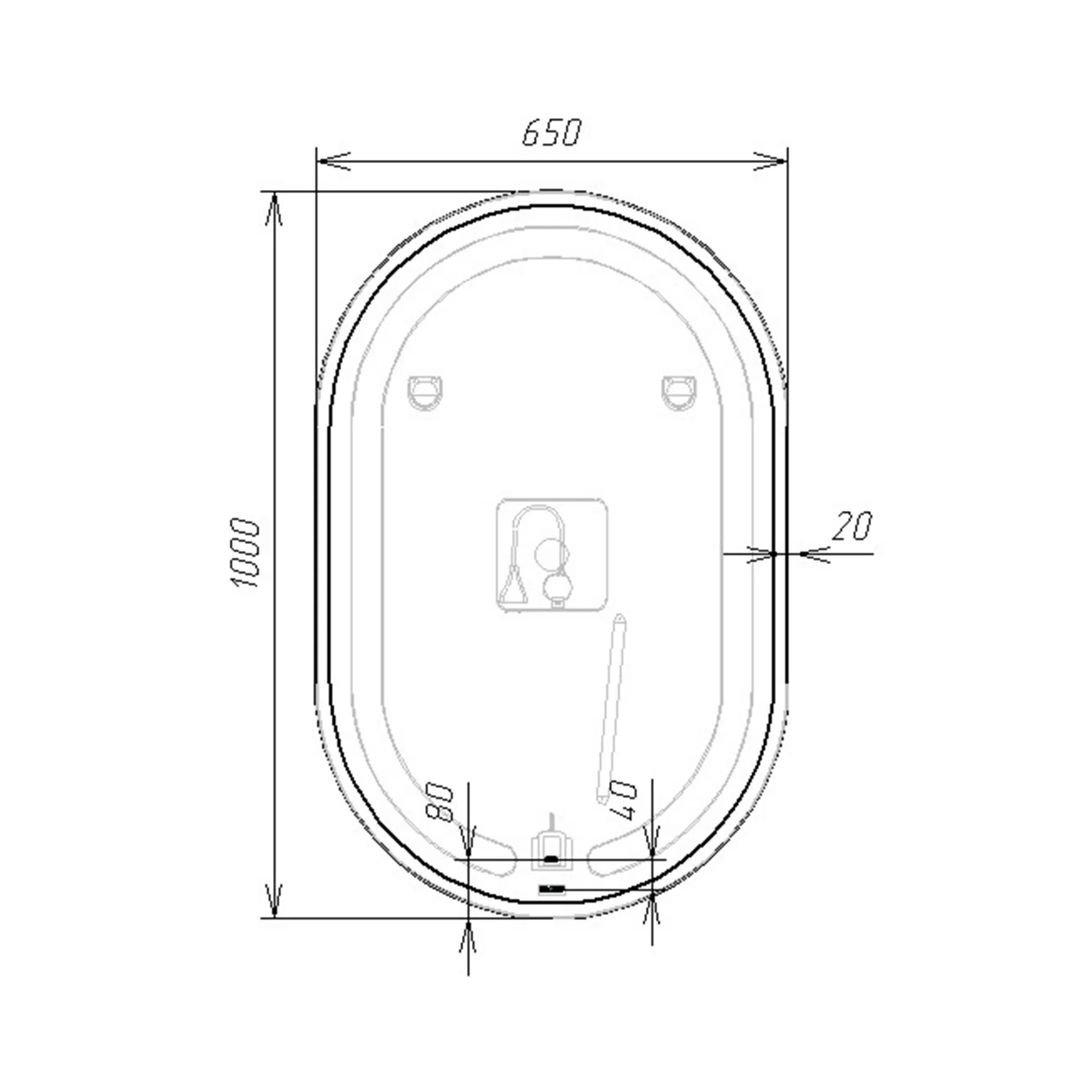 Зеркало VIANT МАРСЕЛЬ с подсветкой 65х100 (VMAR65100-ZLED)