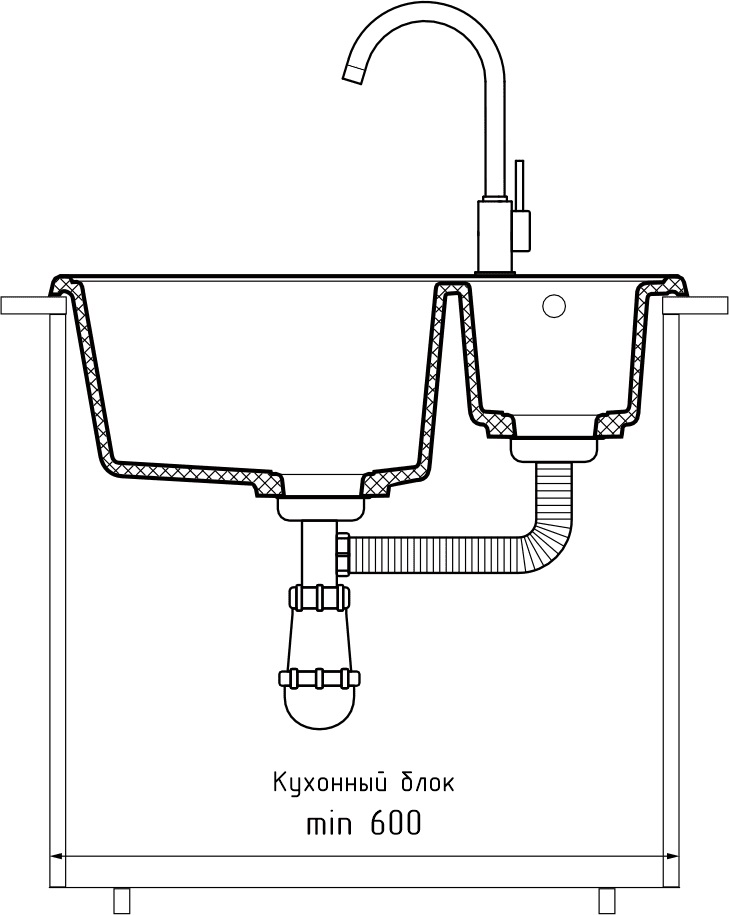 GranFest QUARZ (ECO-09) Мойка 1.5-чаш. 620*480 (песок)