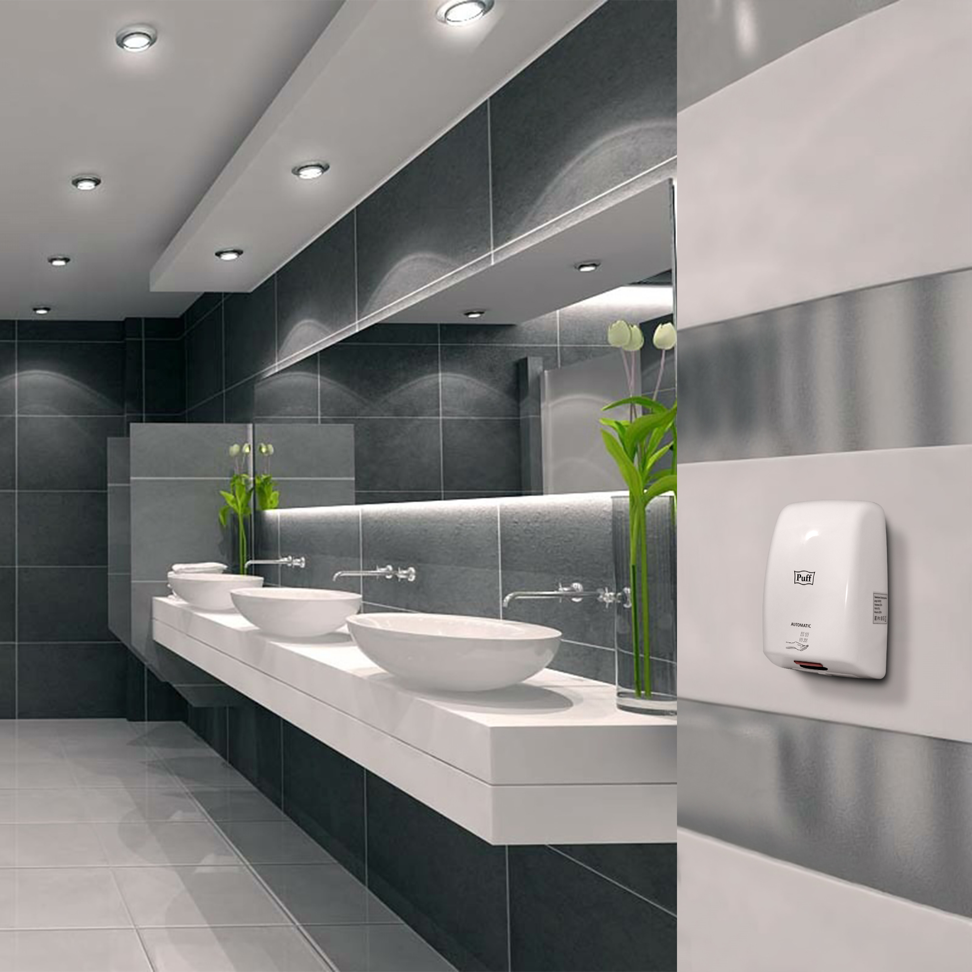 Электросушитель для рук PUFF-8815 высокоскоростной, антивандальный, белый 1 кВт (1401.375)