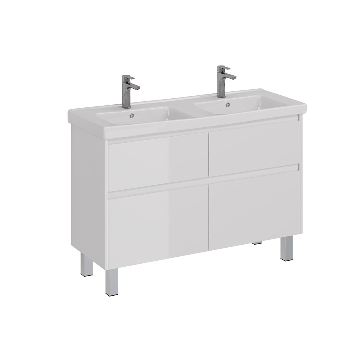 Тумба Lemark COMBI 125 см под 2 раковины, подвесная/напольная,4 ящика, цвет корпуса, фасада: Белый г