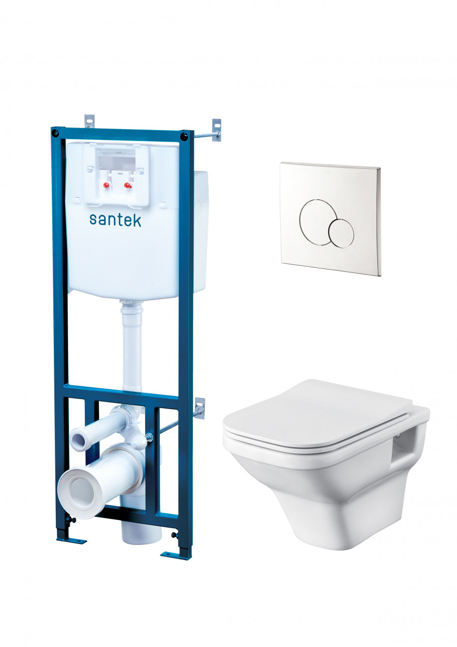 ПЭК ЛАЙН rimless (подв.б/ободк. унитаз с тонк. сид.SC, инсталляция, панель хр. гл. САНТЕК