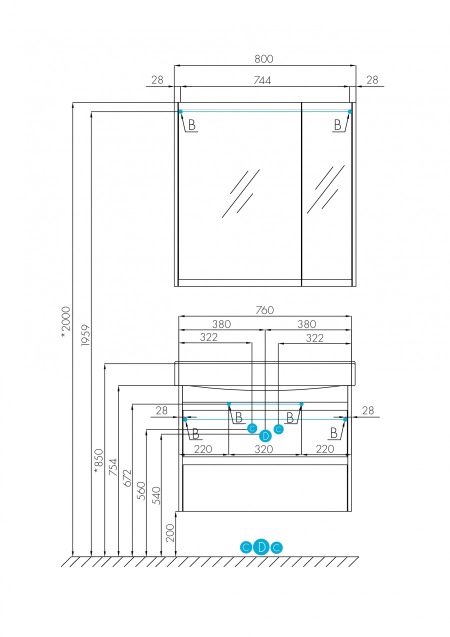 Тумба НОРТОН 80, белая (под раковину БЕВЕРЛИ 80)