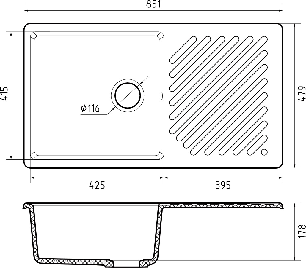 GranFest QUARZ (GF-ZL53) Мойка для кухни 860*480мм (черный)