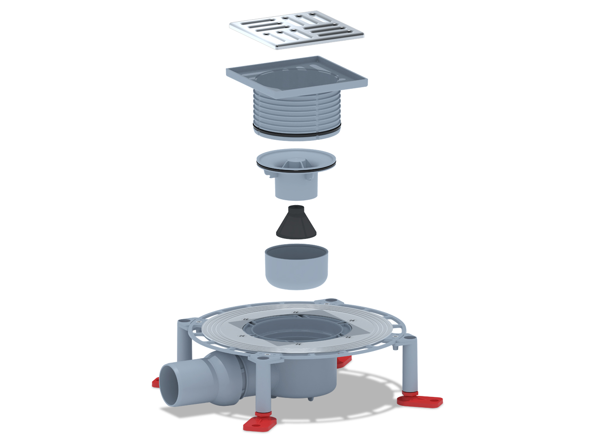 Трап для душа АНИ Пласт TVZ5614 DN50 горизонтальный регулируемый с комбинированным затвором и решёткой из нержавеющей стали 120х120 мм