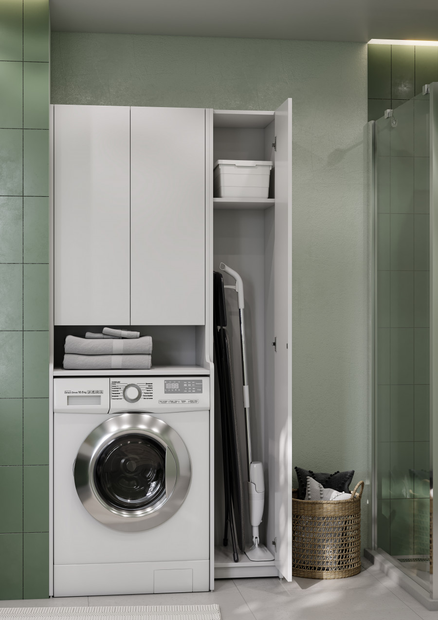 Шкаф-колонна ЛОНДРИ 30, подвесная, белая, узкая