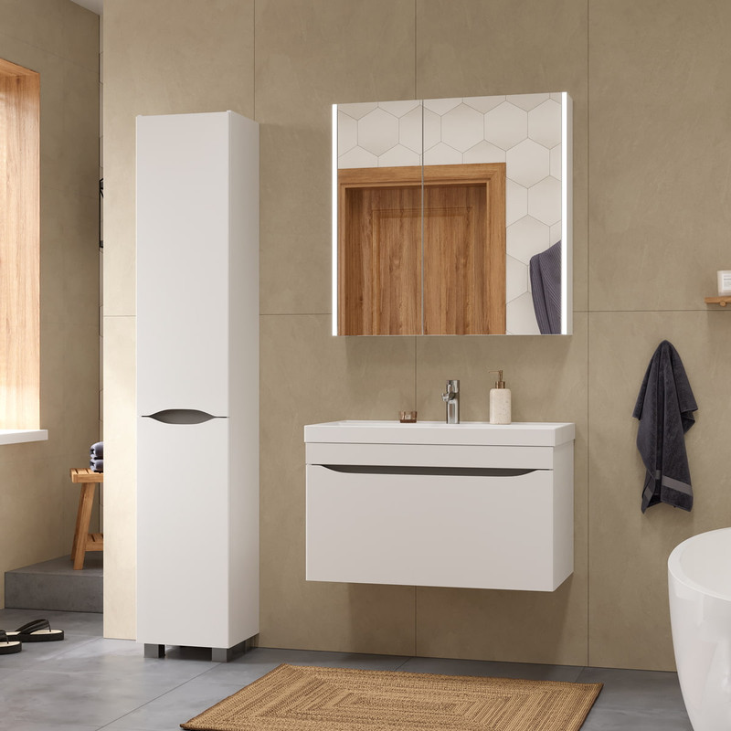 Шкаф зеркальный Prime LED 80, белый, VOLNA