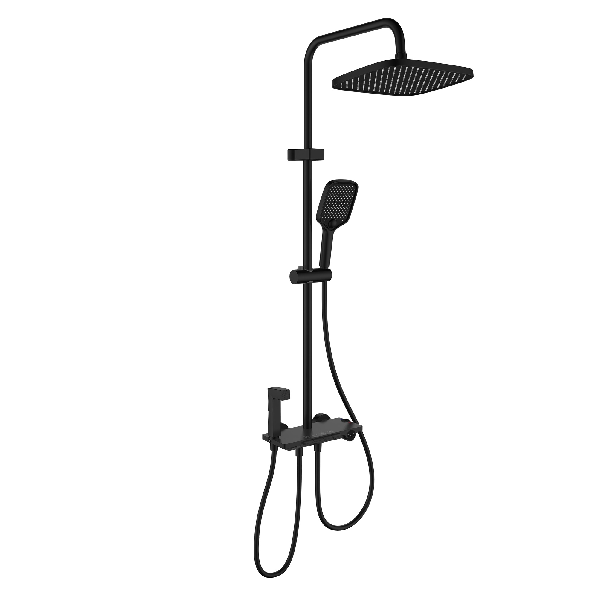 Душевая стойка PULSAR на 4 потребителя, с термостатом, черный матовый, BERGES