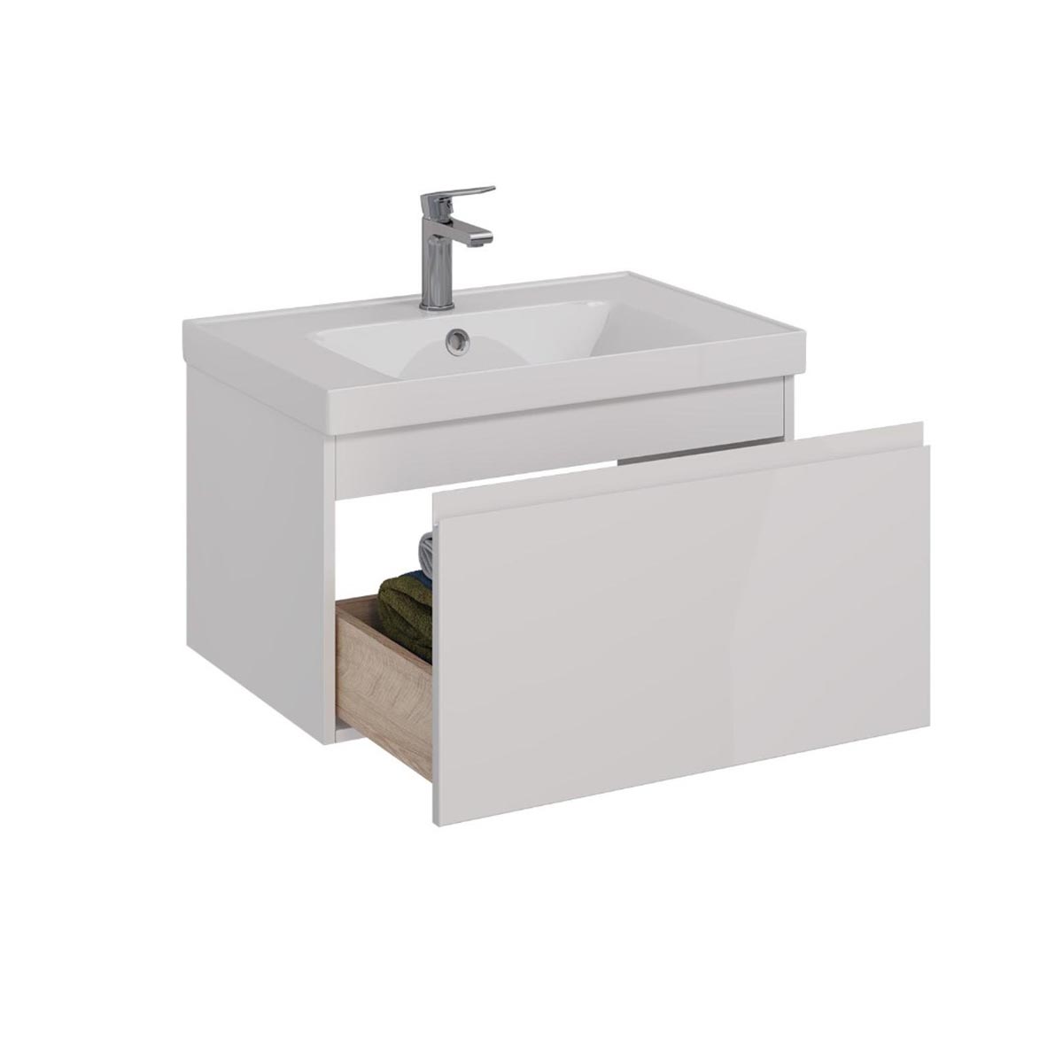 Тумба Lemark VEON MINI 70 см под 1 раковину, подвесная,1 ящик, цвет корпуса, фасада: Белый глянец  