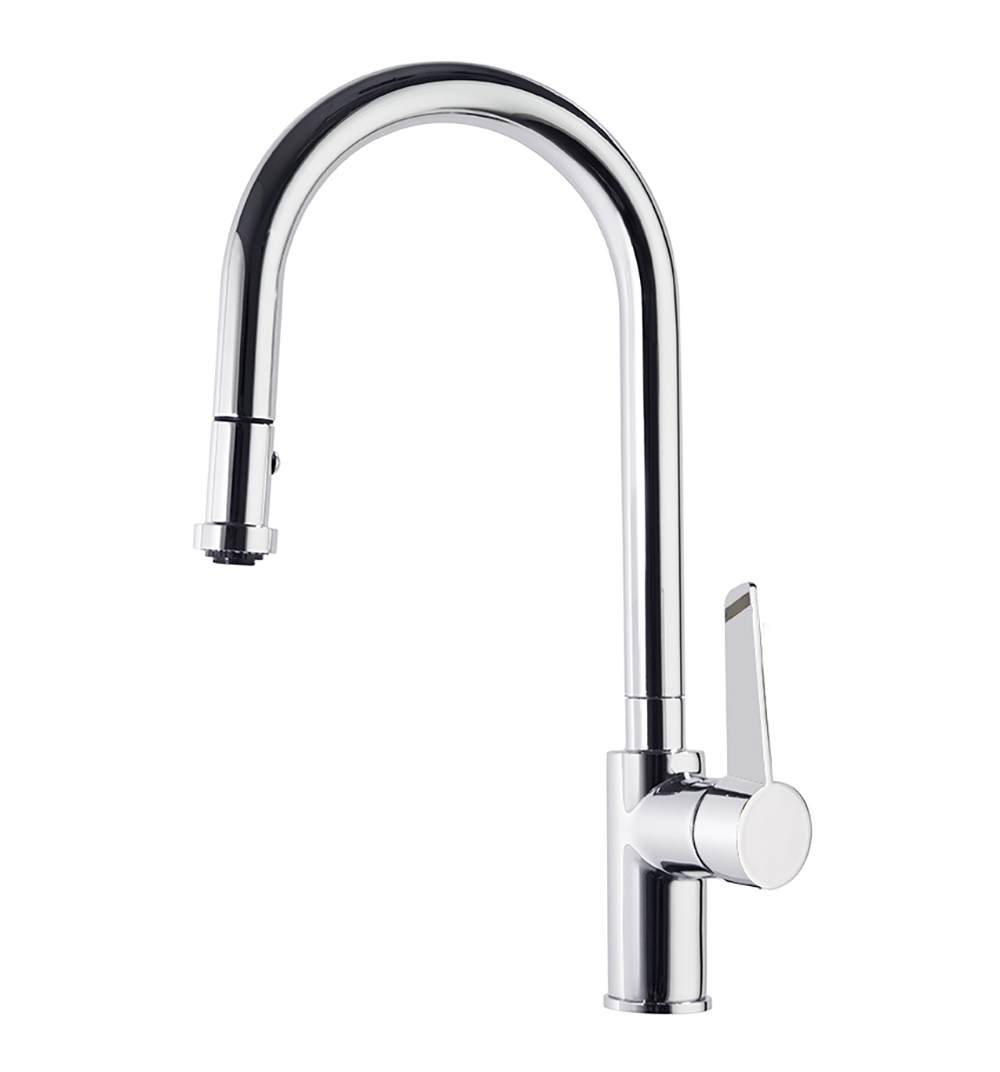 Смеситель высокий для кухни однорычажный с выдвижной лейкой и поворотным изливом KITCHEN 387901V2MC