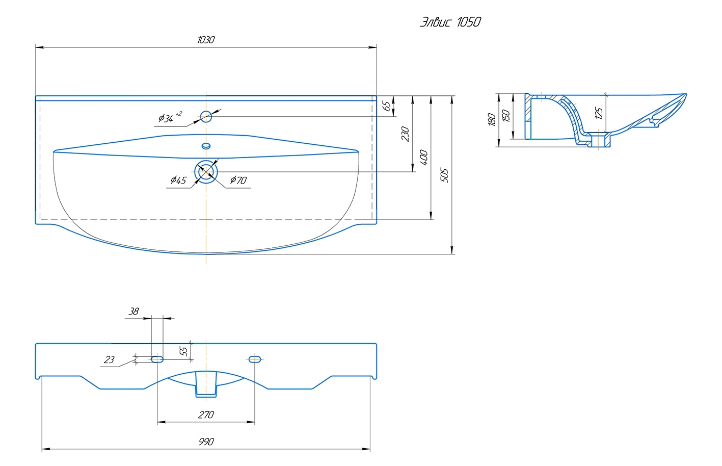 Раковина KIROVIT Элвис 1050 мебельная белый (Вн Крв25) 4640021061800