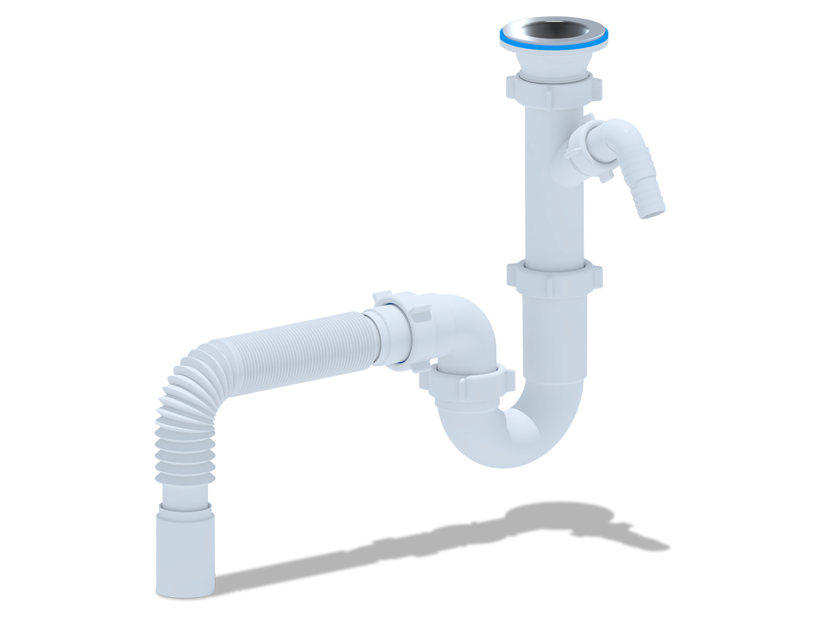 Сифон для мойки АНИ Пласт D1005 1 1/2 дюйма 40 прямоточный с отводом для стиральной машины и гибкой трубой 40х40