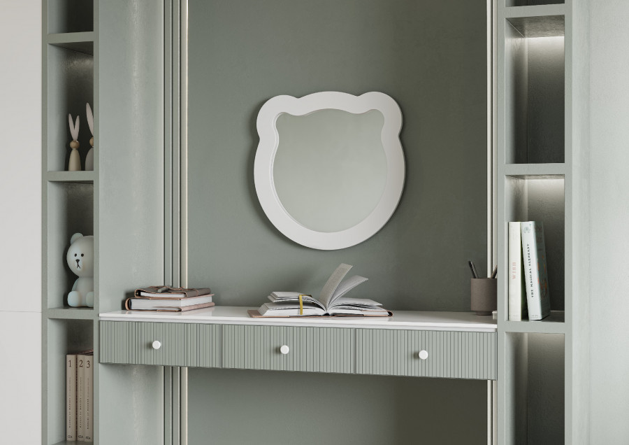 Зеркало КАСПЕР МИШКА, фигурное, белый матовый