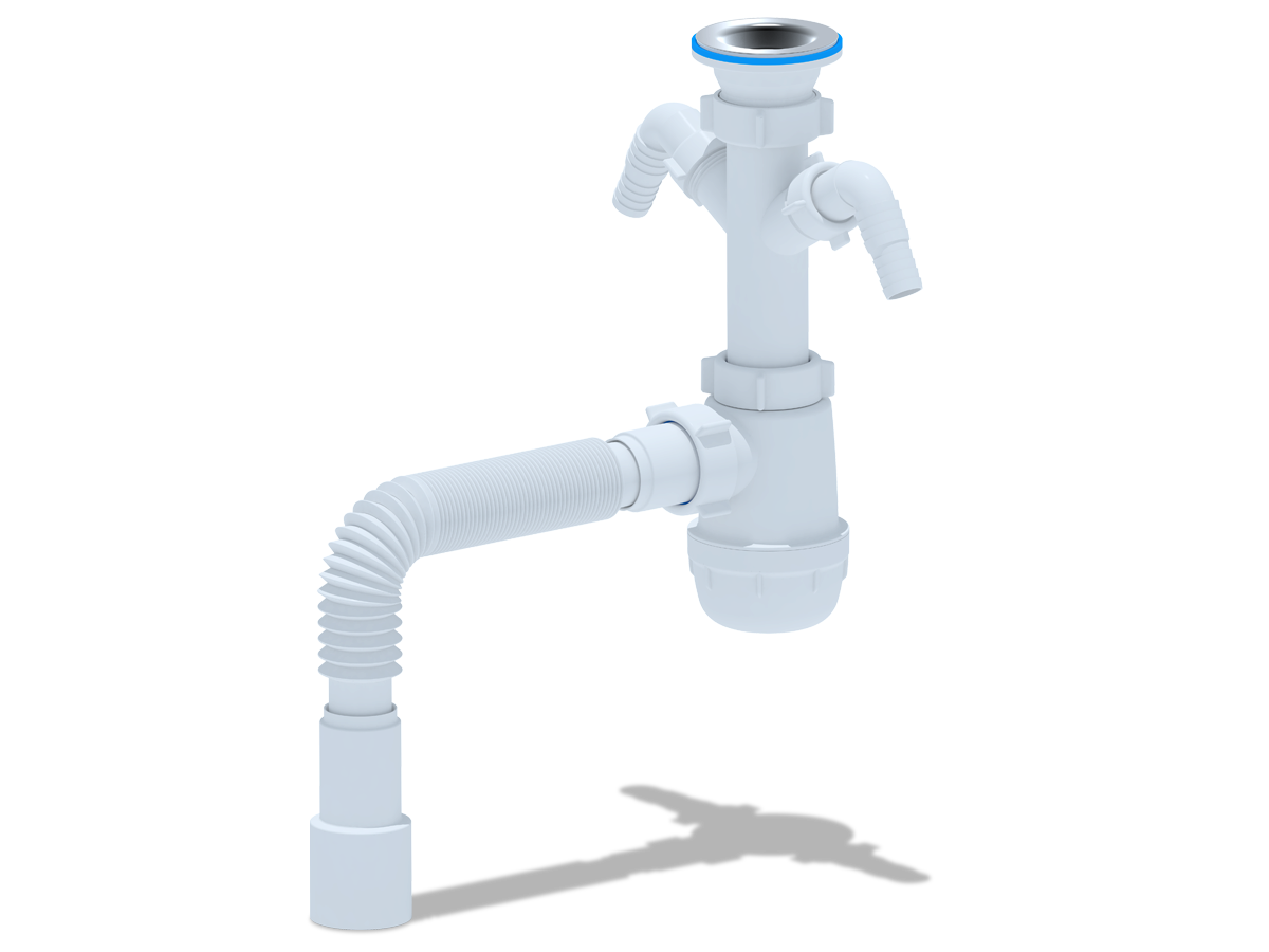 Сифон для мойки АНИ Пласт Грот A1115 1 1/2 дюйма 40 с двумя отводами для стиральной машины с гибкой трубой 40х40/50