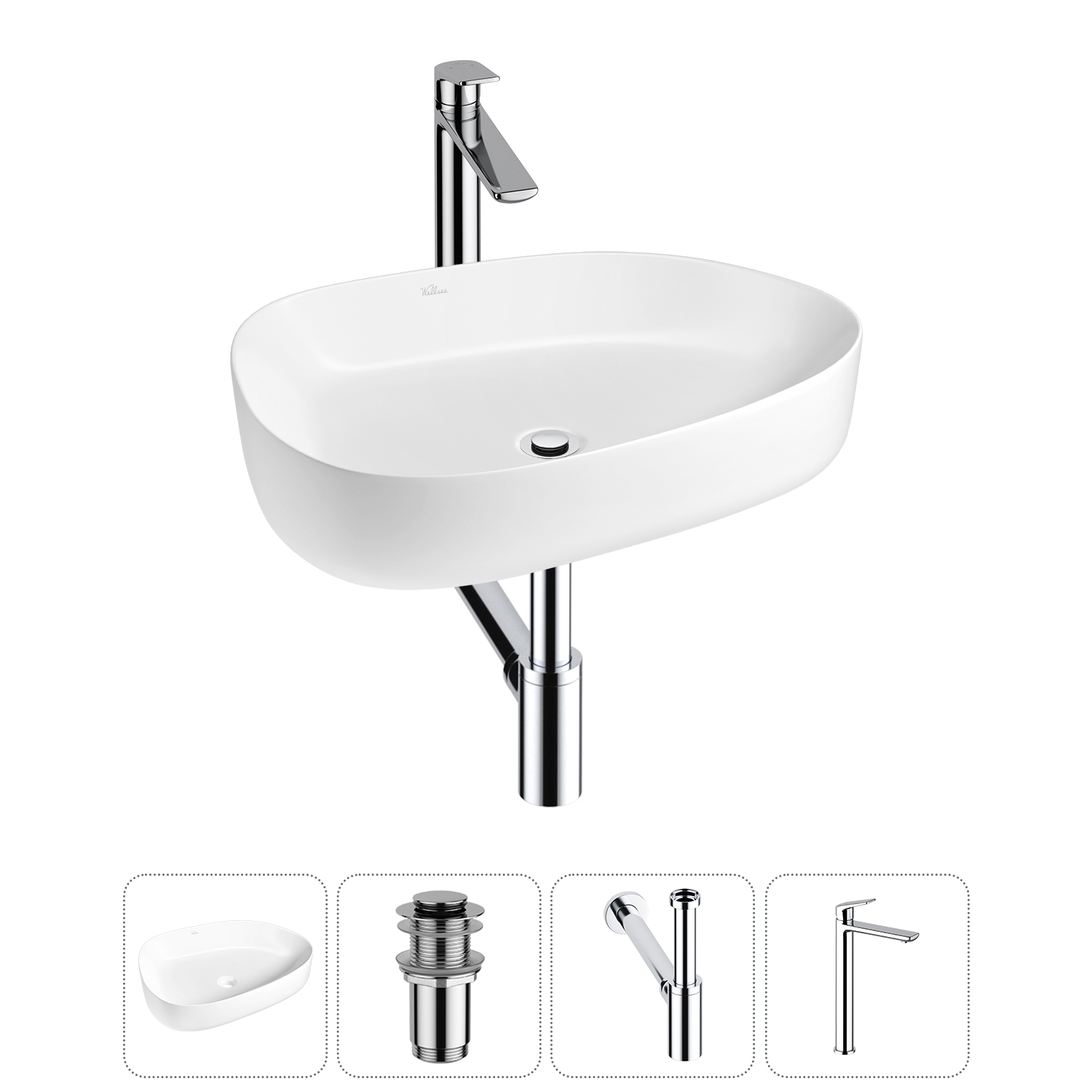 Накладная раковина для ванной комнаты Wellsee Belle Spa 3.0 20212725R в наборе 4 в 1: раковина белый