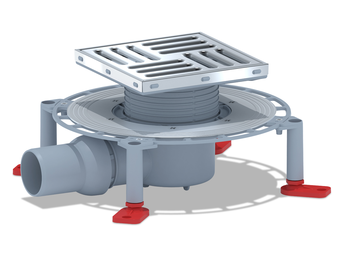 Трап для душа АНИ Пласт TVZ5612 DN50 горизонтальный регулируемый с комбинированным затвором и решёткой из нержавеющей стали 150х150 мм