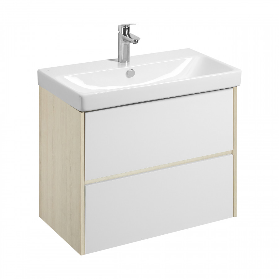 Тумба СКАНДИ 80, универс., 2ящ., белый/дуб верона (под раковину АДРИАНА 80)