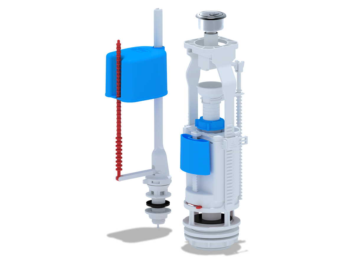 Набор с нижней подводкой  1/2 пластик двойная кнопка эконом металл