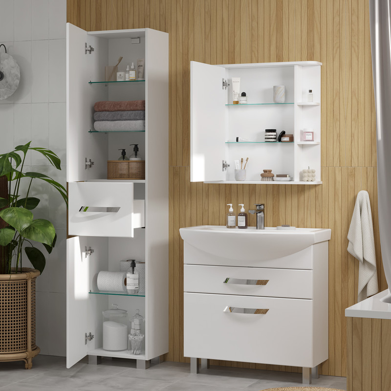 Шкаф зеркальный Onda 70, подвесной, белый, VOLNA