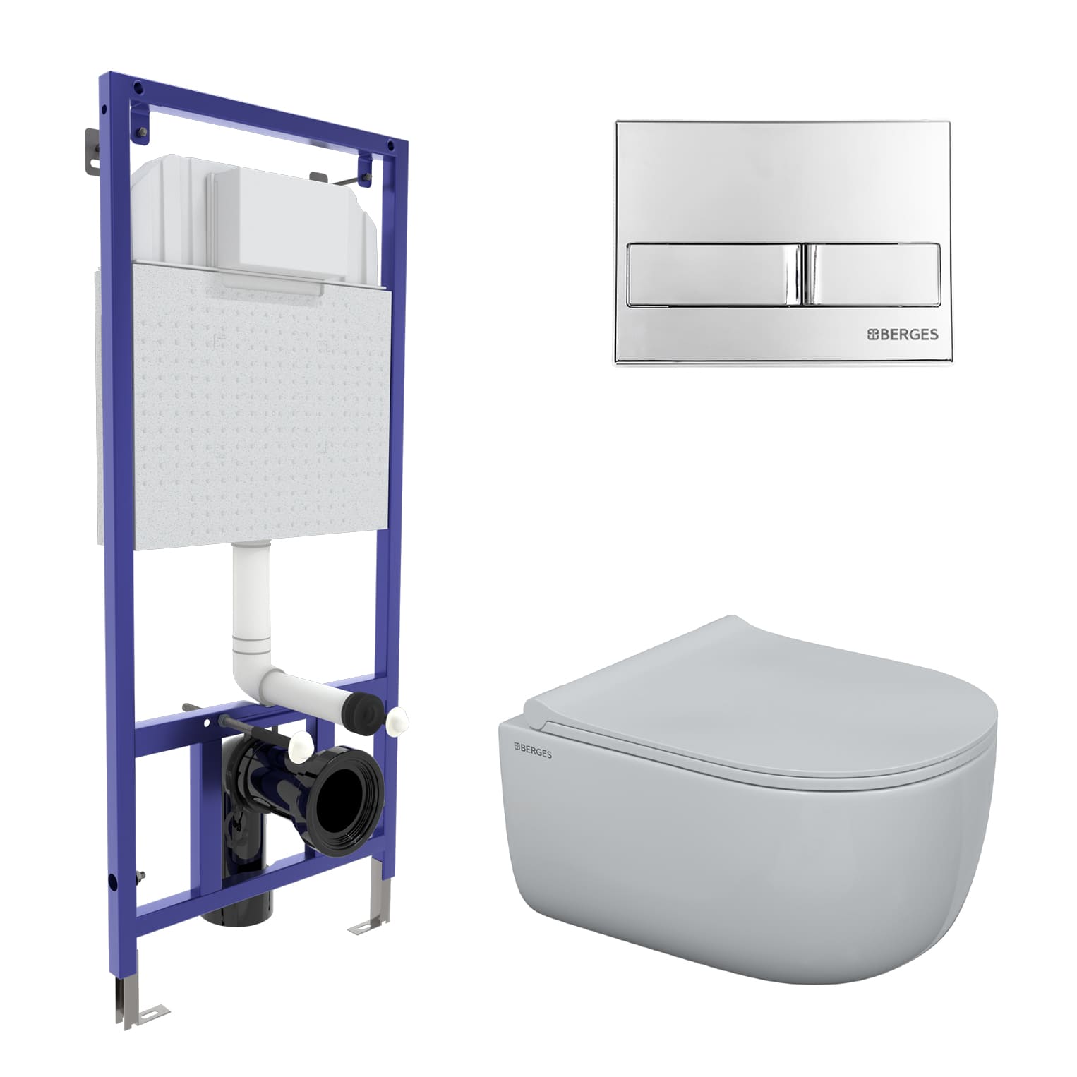 Комплект для монтажа  подвесного унитаза: инсталляция NOVUM525, кнопка L3 хром глянец, унитаз EGO Ri