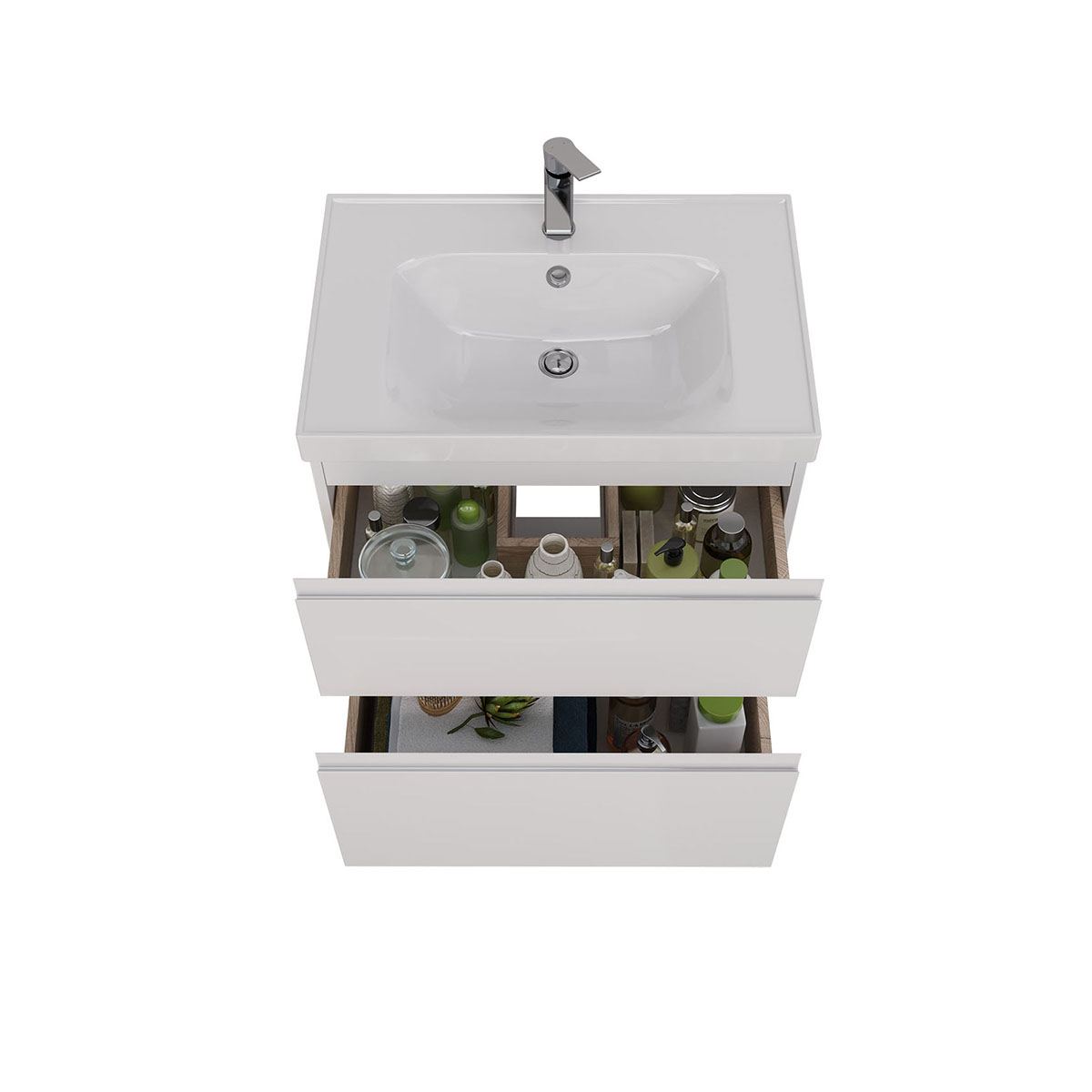 Тумба Lemark VEON 70 см под 1 раковину, подвесная/напольная, 2 ящика, цвет корпуса, фасада: Белый гл