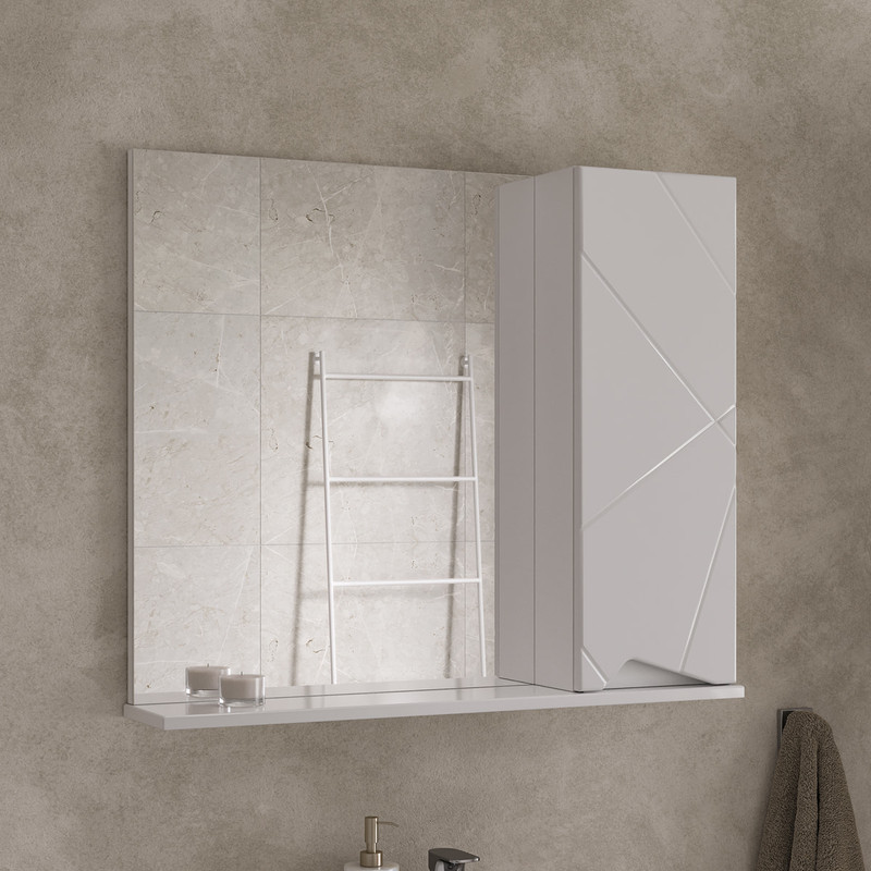 Зеркало-шкаф Pronto 80 правый, белый, VOLNA